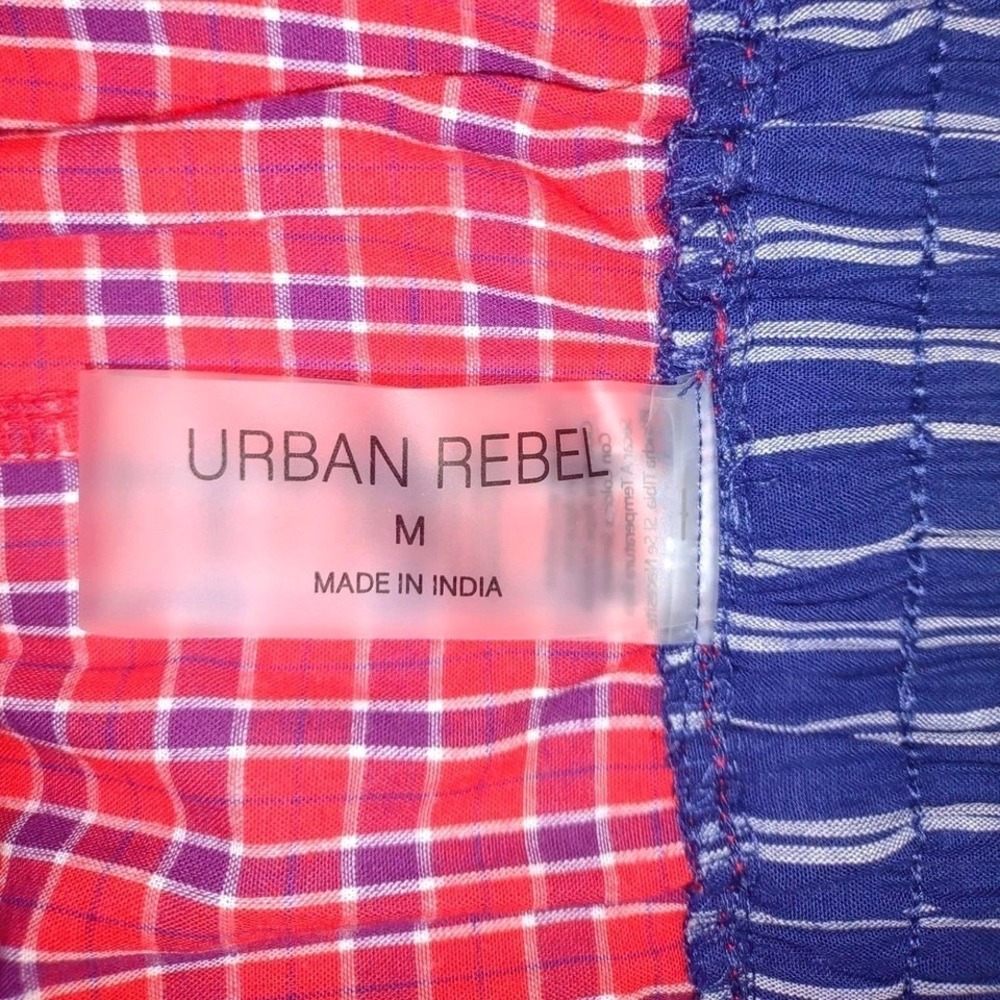 Cotton Womens Sleep Shorts Pajama Boxer Pockets (M) - Red Gingham & Blue Striped - Picture 9 of 10
